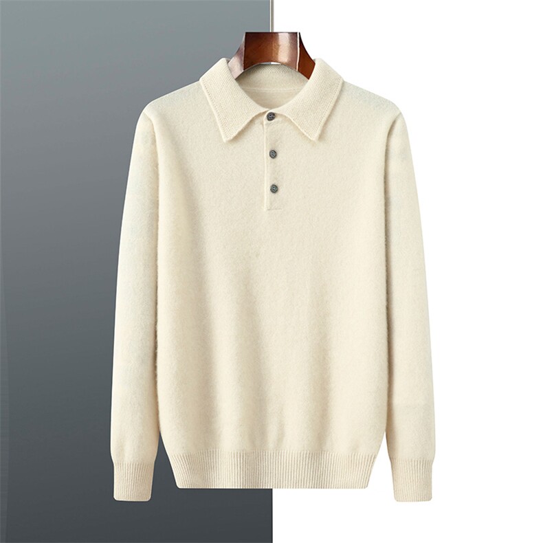 2025年秋季时尚都市衬衫领长袖宽松羊绒套头衫男男装，男装羊绒套衫，羿纯羊绒高端店
