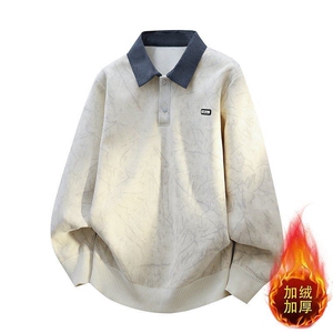 W25268-P60秋冬款翻领针织毛衣男潮牌加绒加厚卫衣外套时尚打底衫图片