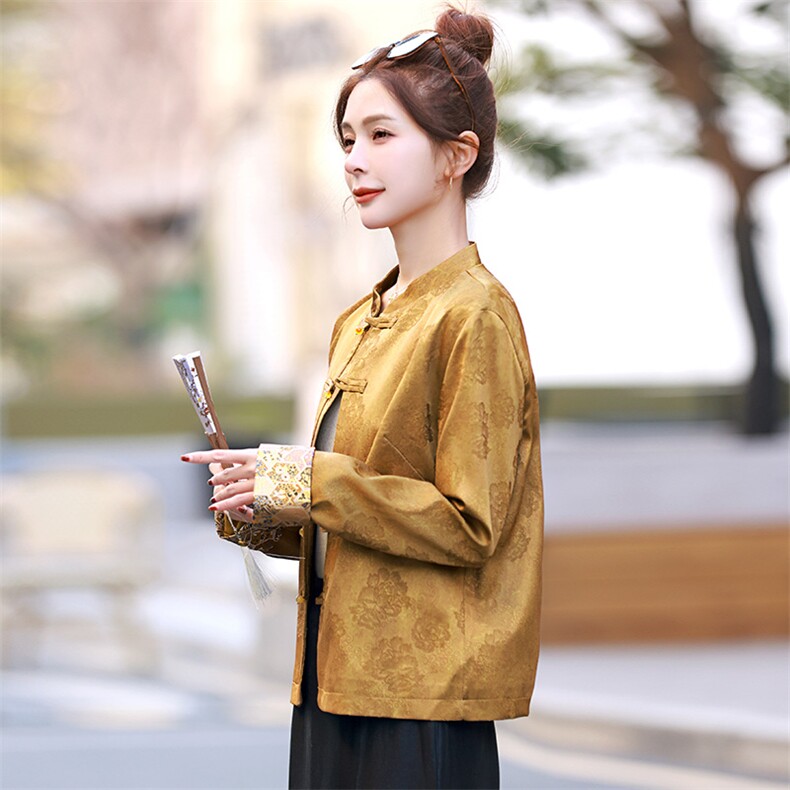 新中式开春穿搭短款外套2025新款唐装休闲气质复古盘扣中国风女装,女装短外套,雪樱依海