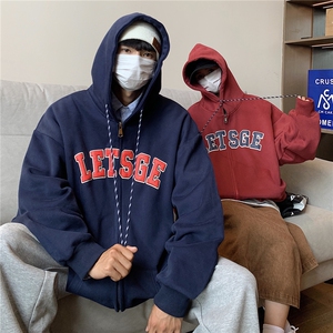 抖音品质 秋冬装 泡沫印花 情侣加厚连帽开衫加绒卫衣G1026 P78男图片
