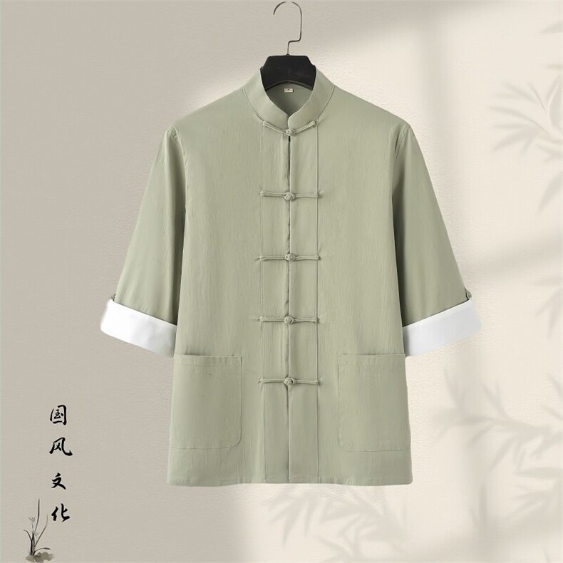 夏唐装风盘扣新中式七分袖棉麻复古居士服茶服GF2503-P60,男装衬衫,星座1105-3