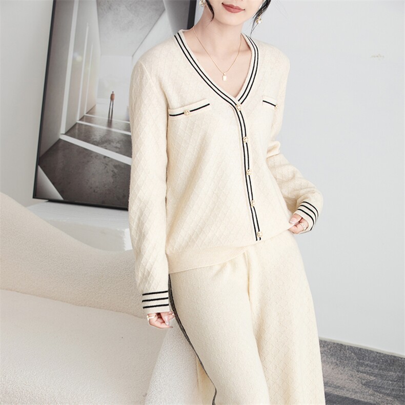2025秋冬百搭时尚简约v领开衫长袖，女装针织衫/毛衣，浙麦羊绒