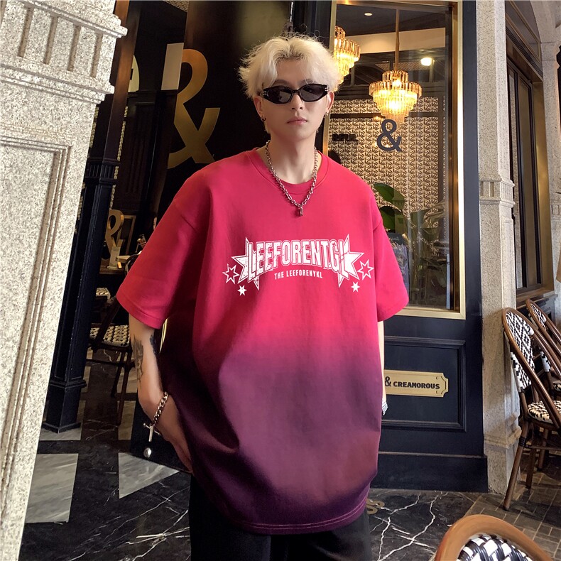 美式复古水洗潮渐变潮牌短袖T恤男女同款设计师高级感半袖P38,男装T恤,电商C307