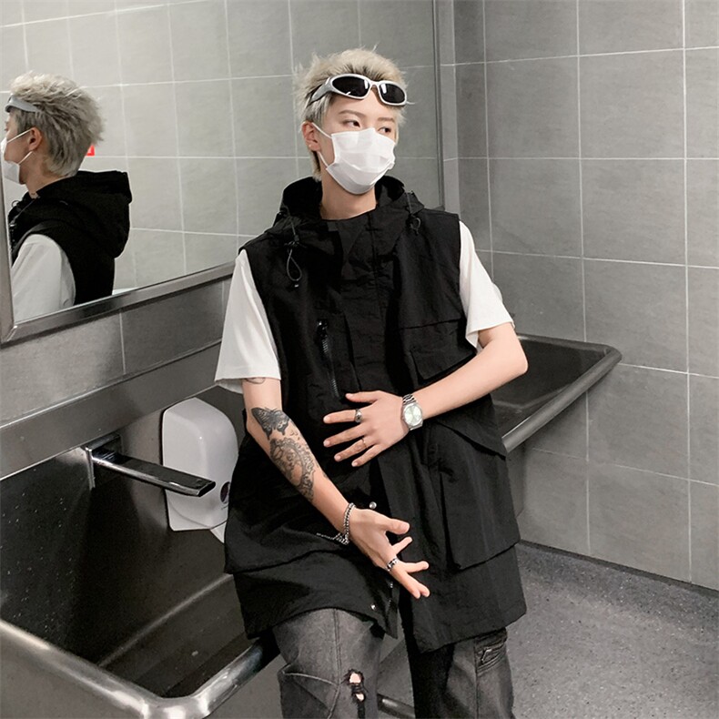 潮牌连帽马甲男女春夏机能风无袖坎肩马夹工装外套MJ6706-P50图片