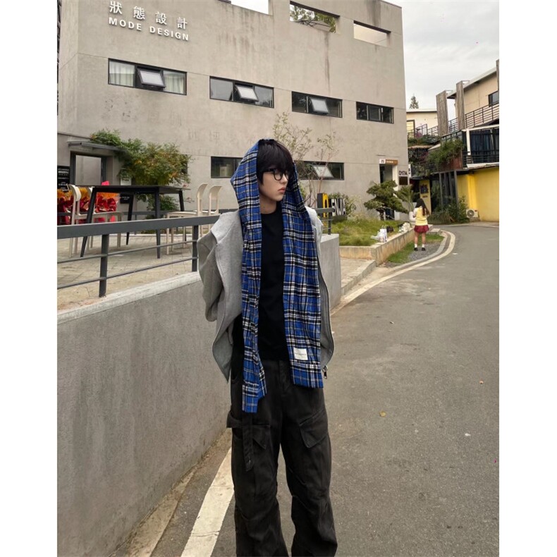 【有货】假两件格子拼接卫衣男款设计感连帽开衫外套JL97HH-特P68,男装卫衣,星座1007（原301D）
