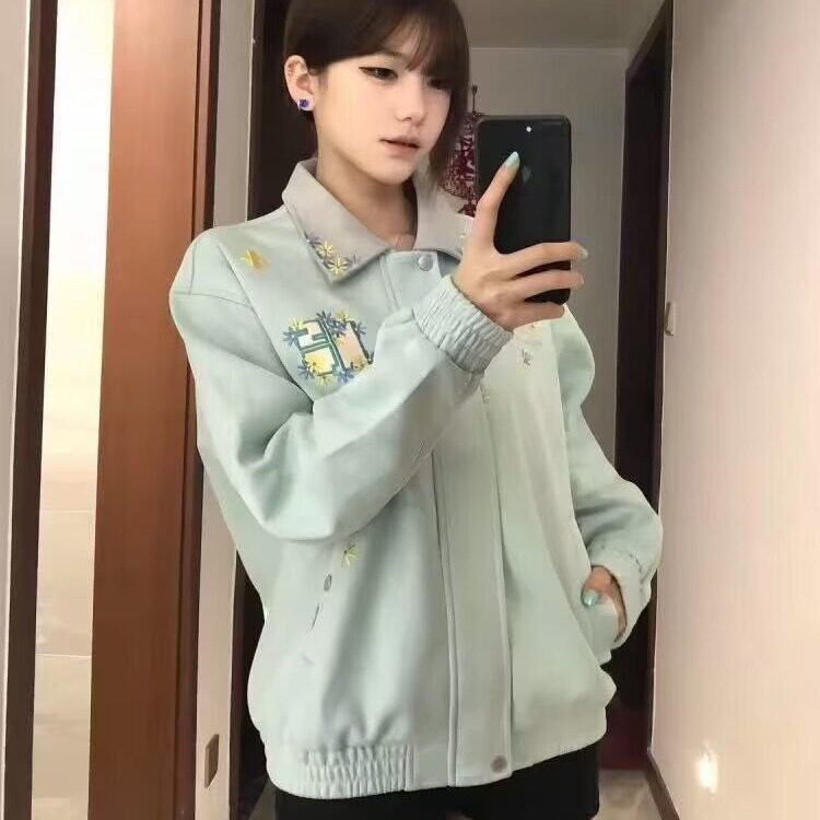 wx101-P70刺绣棒球服撞色上衣百搭春秋季学院风男女情侣拼接,女装职业装,电商B323A
