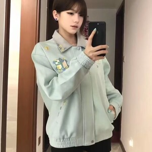 wx101-P70 刺绣棒球服撞色上衣百搭春秋季学院风男女情侣拼接图片