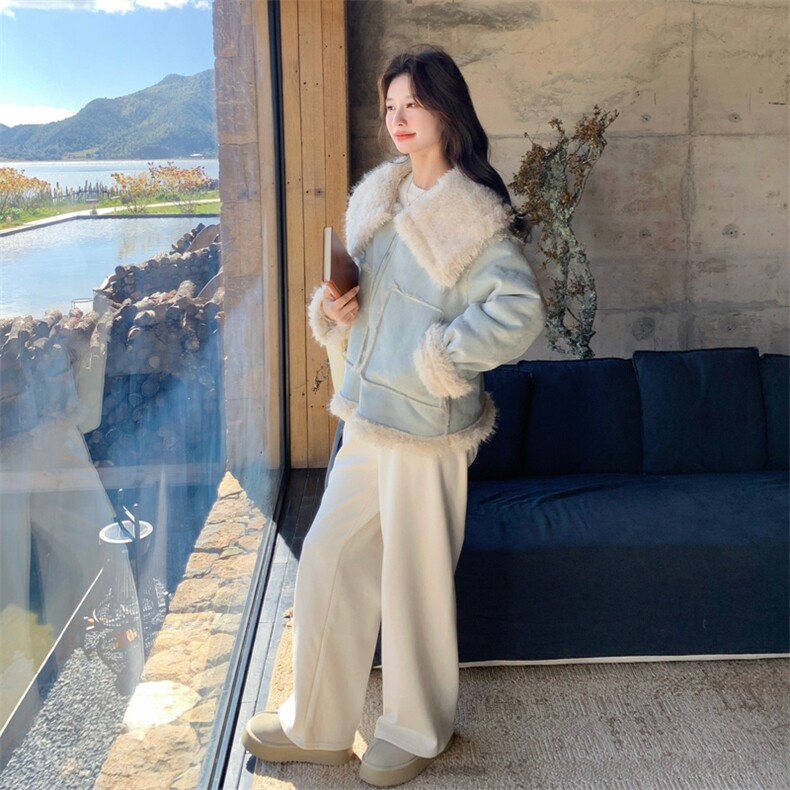 新款！羊羔毛保暖翻领皮毛一体外套2C133-8997-P215-K318,女装派克服,2C133
