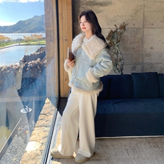 新款！羊羔毛保暖翻领皮毛一体外套2C133-8997-P215-K318，女装派克服，2C133