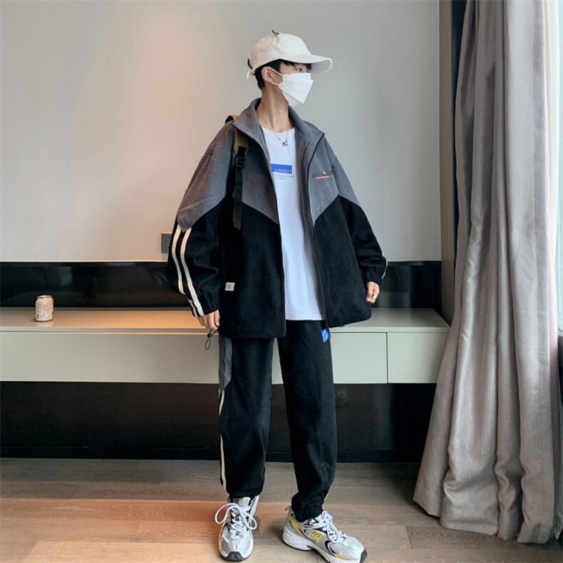 秋季新款立领拼接夹克外套束脚九分裤休闲运动套装男TZD13P130,男装休闲套装,电商B226