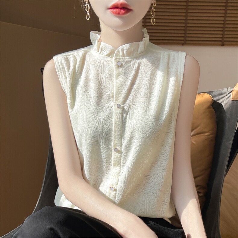 时尚叠层无袖针织衫毛衣背心打底衫木耳边立领小香风背心针织衫，女装背心吊带，羊特美羊绒