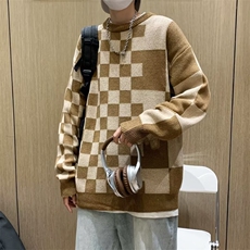 毛衣男秋新款美式复古小众设计感棋盘格针织衫X696P40，男装针织衫/毛衣，星座1116-2