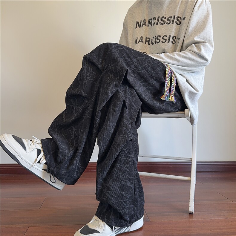 INS春季新款潮流花色褶皱宽松休闲伞兵裤B315-K24299-特p35控68,男装休闲裤,电商B315