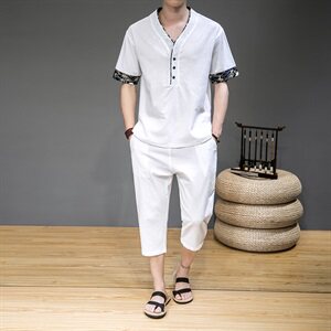2021夏季薄款中式亚麻短袖套装男大码两件套QT6005-TZ06-P65图片