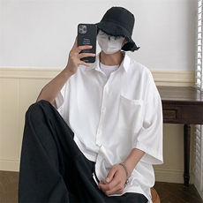 短袖衬衫文艺青年男夏季新款港风宽松冰丝坠感衬衣CS8805-35，男装衬衫，星座214-3