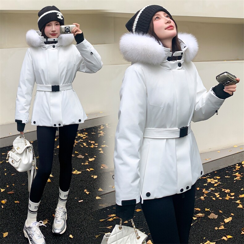 现货现货！2025冬新工装防风保暖收腰超大狐狸毛领白鸭绒羽绒服女,女装羽绒服,时尚风爆