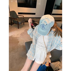 TC599-P45撞色格子衬衫女夏季新款设计感小众宽松休闲长袖上衣潮，女装衬衫，星座617A-2
