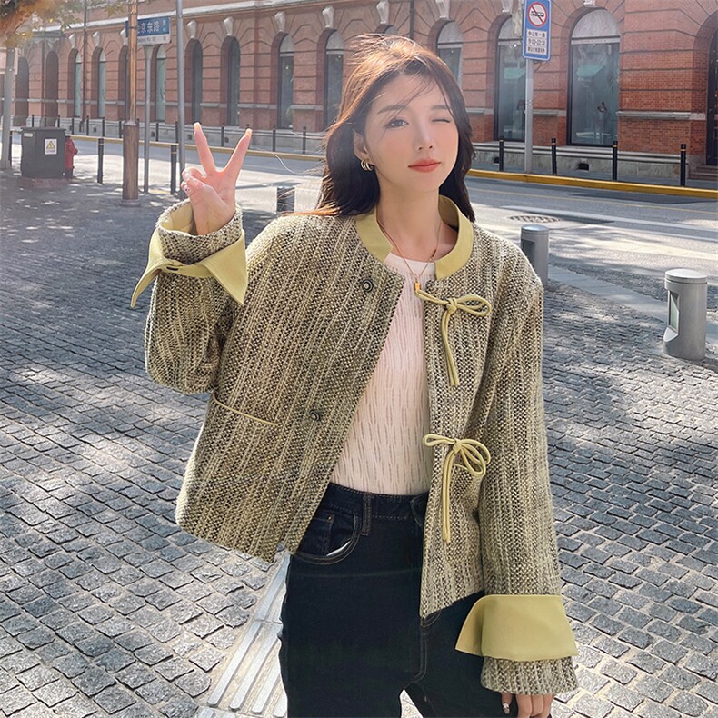 新中式国风盘扣小香风短外套女春秋新款高级感小个子休闲时尚上衣,女装短外套,2C050