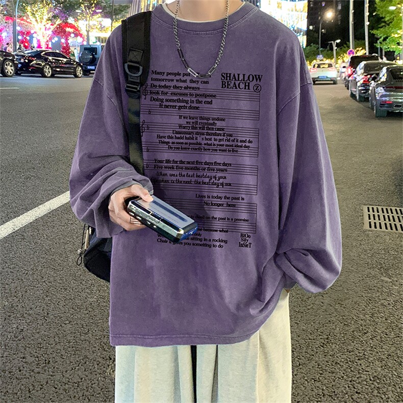 直播品质重磅纯棉美式蜡染水洗做旧潮牌宽松长袖t恤CT383特P38,男装T恤,电商A486