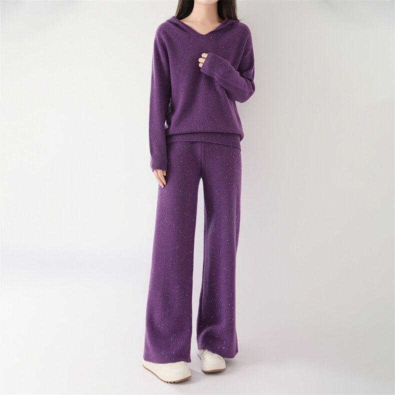 2024年秋季时尚气质百搭简约潮流阔腿裤羊毛两件套，女装套装/套裙，鹏源羊绒