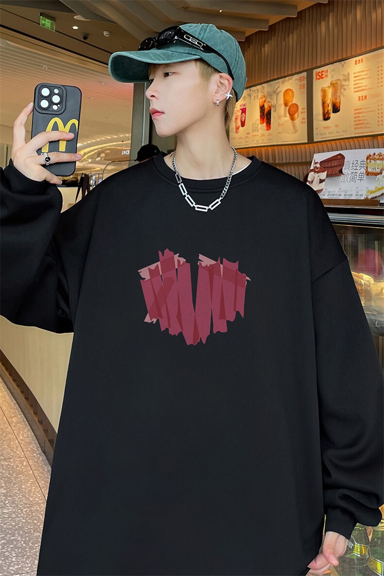 已注册港风抖音直播得物高品质重磅菠萝格圆领宽松男卫衣W2029P45,男装卫衣,电商C408(原B339-1)