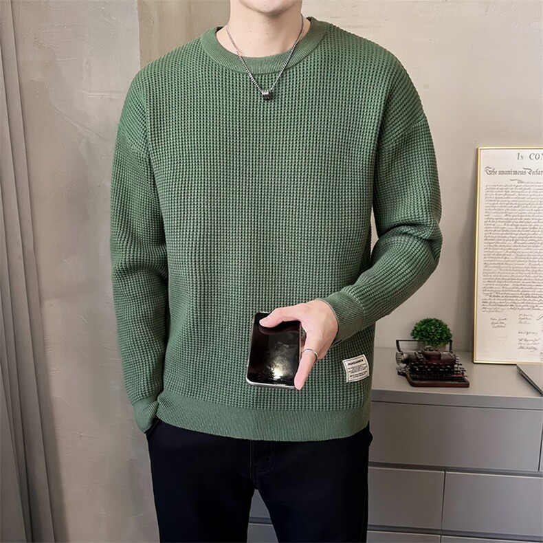 B353MY909P80绿2024店主宽松秋冬男士潮版针织衫套头毛体男,男装针织衫/毛衣,电商B353