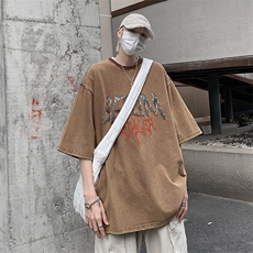 B239-1170-P38创意字母印花美式复古水洗做旧高克重短袖T恤，男装T恤，星座514-2(原B239)
