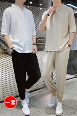 有报告男士套装夏季短袖T恤搭配九分裤两件套DS417T，男装T恤，电商A102