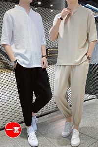有报告男士套装夏季短袖T恤搭配九分裤两件套 DS417T图片