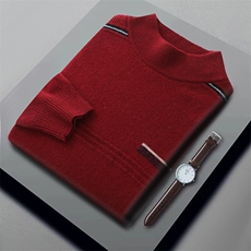 半高彩条男士秋冬季新款简约休闲套头羊毛衫，男装羊毛衫，江杉羊绒