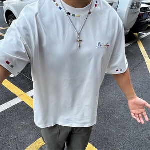 万针全刺绣工艺 高品质260克双纱纯棉美式高街短袖T恤 特P33图片