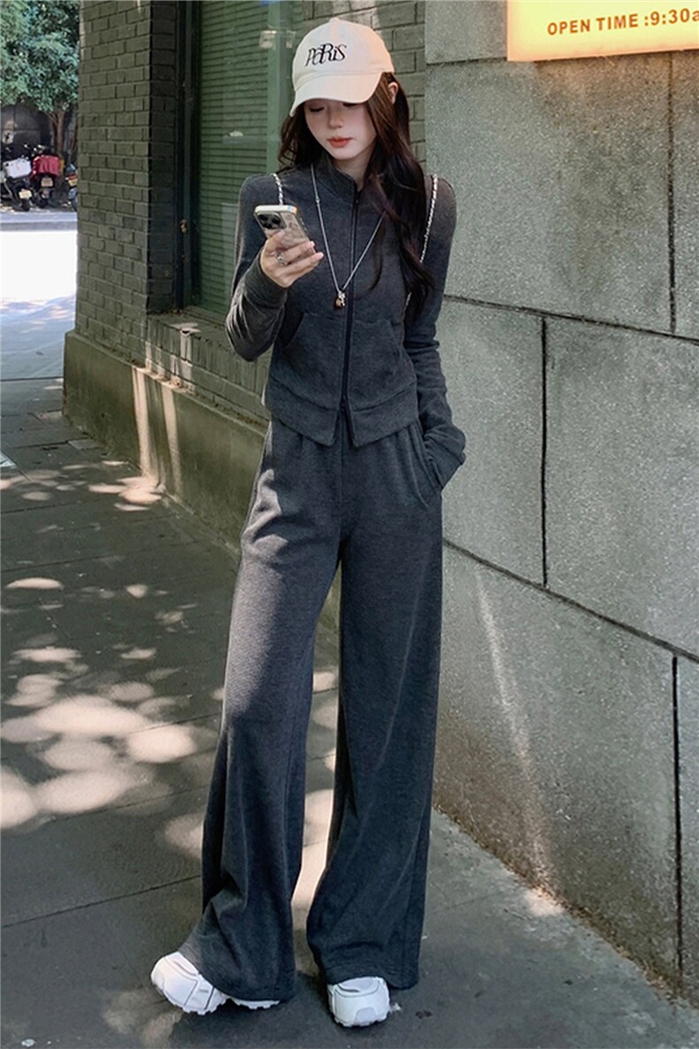 韩版休闲运动套装秋季新款女修身立领卫衣直筒长裤两件套洋气减龄,女装套装/套裙,江南