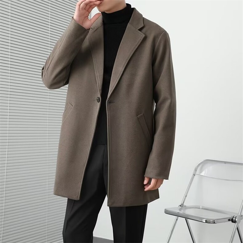 厚款毛呢大衣中长款宽松韩版气质风衣男高级感休闲西装外套FM51，男装风衣，星座1116A-2（原606A-1）