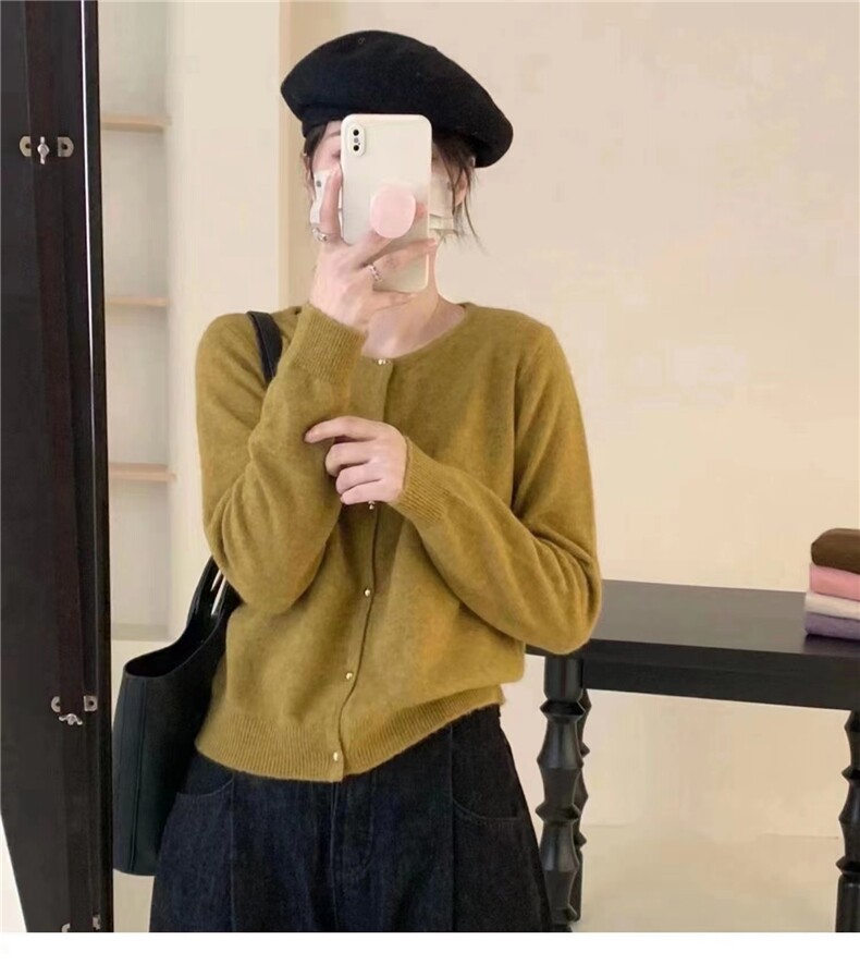 秋季新款舒适显瘦时尚百搭钉子扣针织开衫,针织衫/毛衣,恒恩羊绒