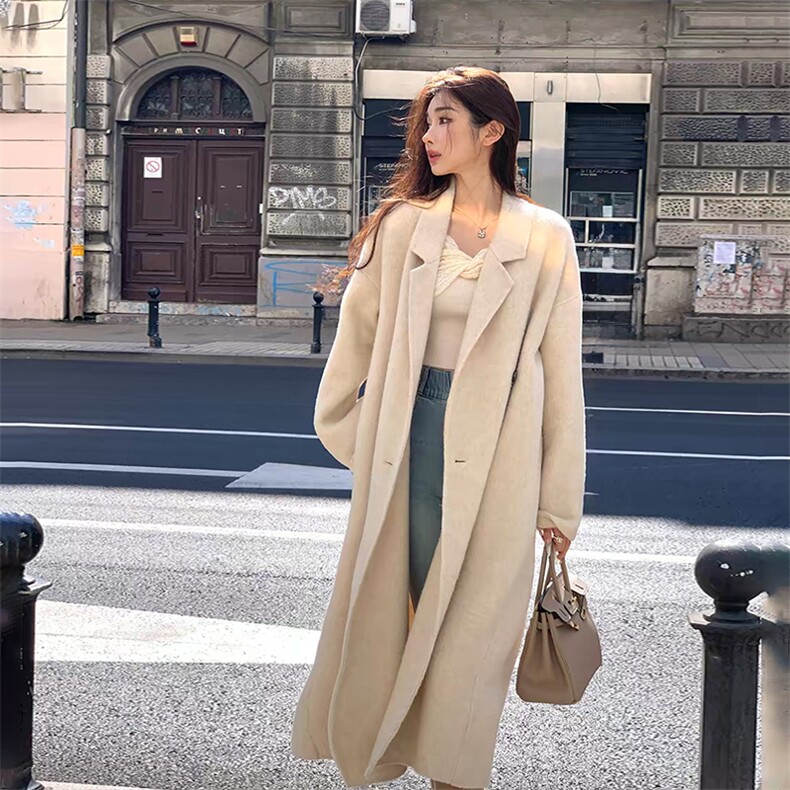 2025冬新品美拉德加厚白鸭绒可拆内胆毛呢大衣女时尚百搭呢子外套,女装毛呢外套,纪茹