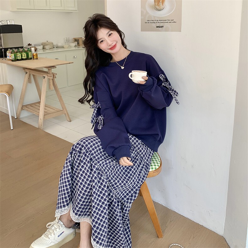 减龄格子拼接卫衣半身裙套装女2025春秋季新款韩版显瘦穿搭两件套,女装套装/套裙,浙宝276（原081）