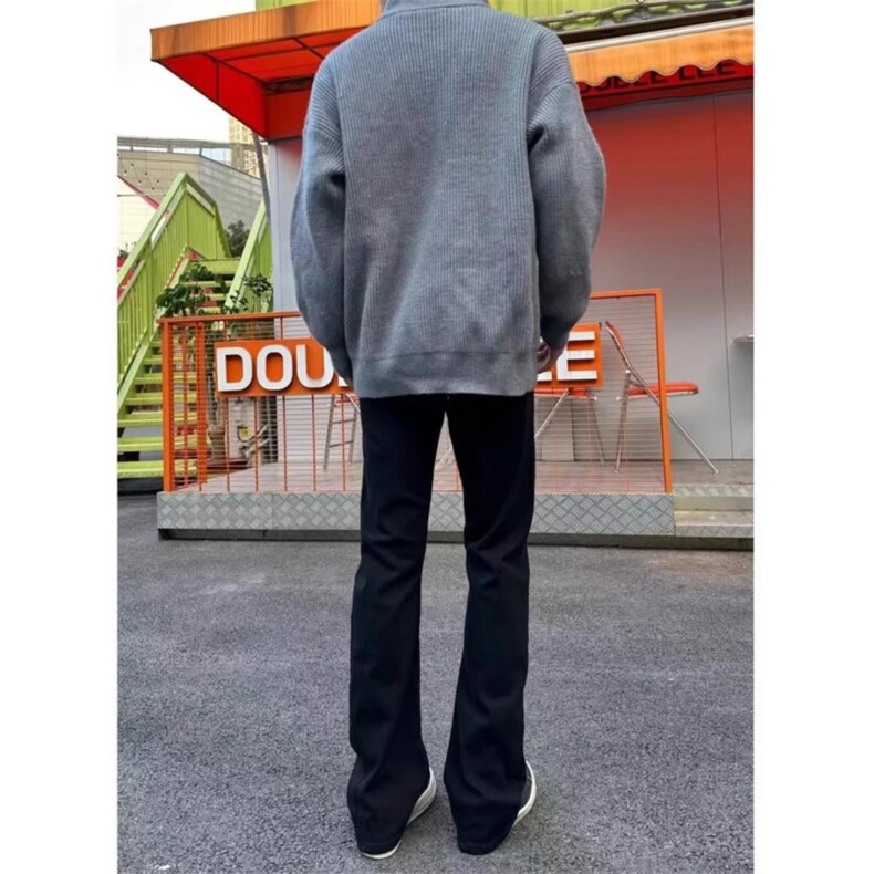 1506-1/KG8691/P35弯刀牛仔裤黑色高腰微喇裤男生美式风高街修,男装牛仔裤,星座1506-1