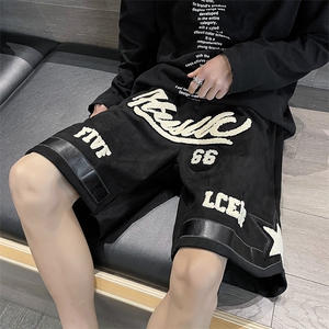美式高街刺绣休闲短裤男夏季潮牌嘻哈宽松五分运动裤子D990-p33图片