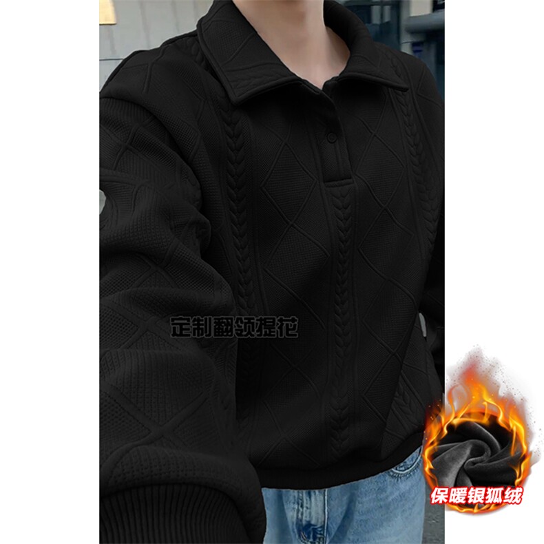 薄款改加绒特批P48无差价冬抖音保暖polo衫卫衣男W5022J加绒图片