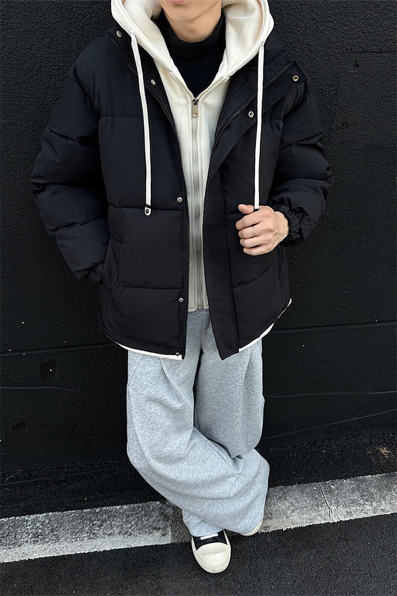 冬季撞色连帽假两件棉服情侣款保暖棉衣宽松外套D4134-TP75不,男装棉衣,电商A102