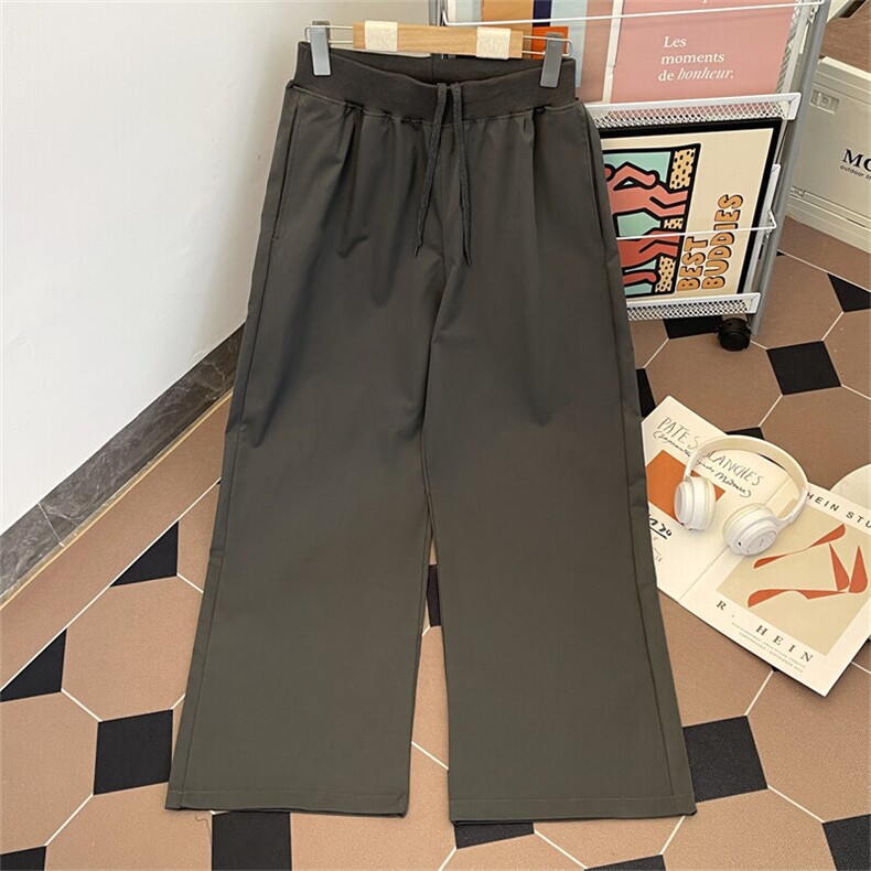 通勤垂坠黑色弯刀西裤ins休闲纯色夏季青少年潮直筒型HK45P48，男装休闲裤，星座1013-1