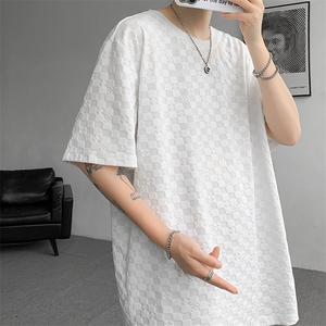 8XL-M 特大码短袖男夏季港风棋盘格子T恤冰丝半截五分袖DX323P35图片