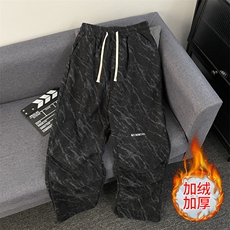加绒加厚冬款男灯芯绒扎染休闲裤保暖字母刺绣长裤h0856P52，男装休闲裤，星座1013-1