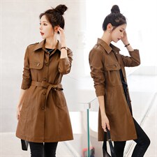 皮衣外套女春秋2023新款时尚潮流收腰气质修身显瘦长款皮衣风衣潮，女装皮衣，缘衣格