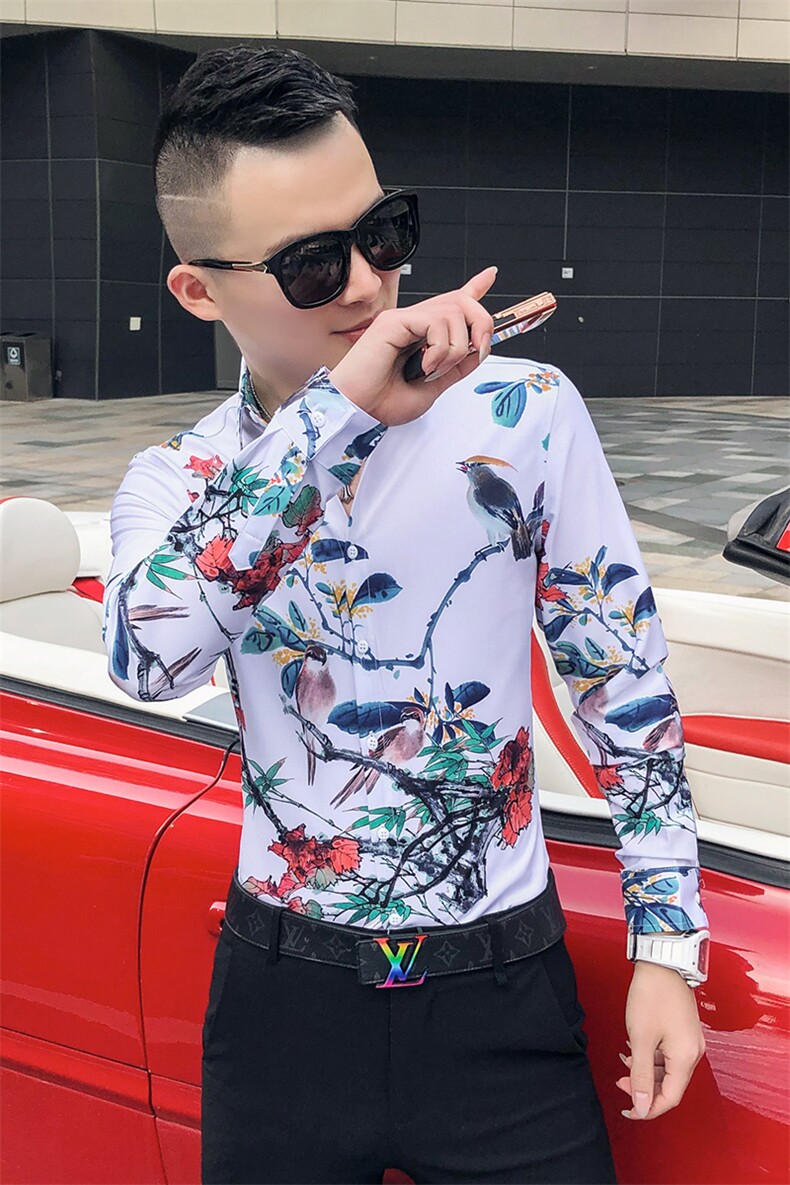 2021春秋衬衫社会男长袖上衣印花男装韩版修身四季潮流衬衣Q618-P55,男装衬衫,星座419（原A233）