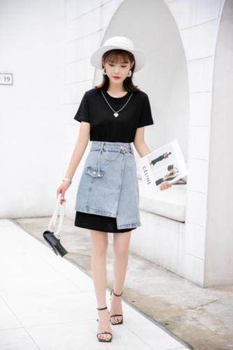【夏季新款】T恤连衣裙牛仔半裙两件套，女装T恤，笑思源