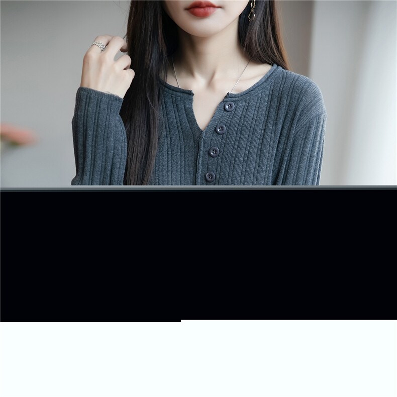2025流行色系咖色长袖前开叉针织衫秋季V领小衫上衣薄毛衣打底衫,针织衫/毛衣,佳绒包芯纱店