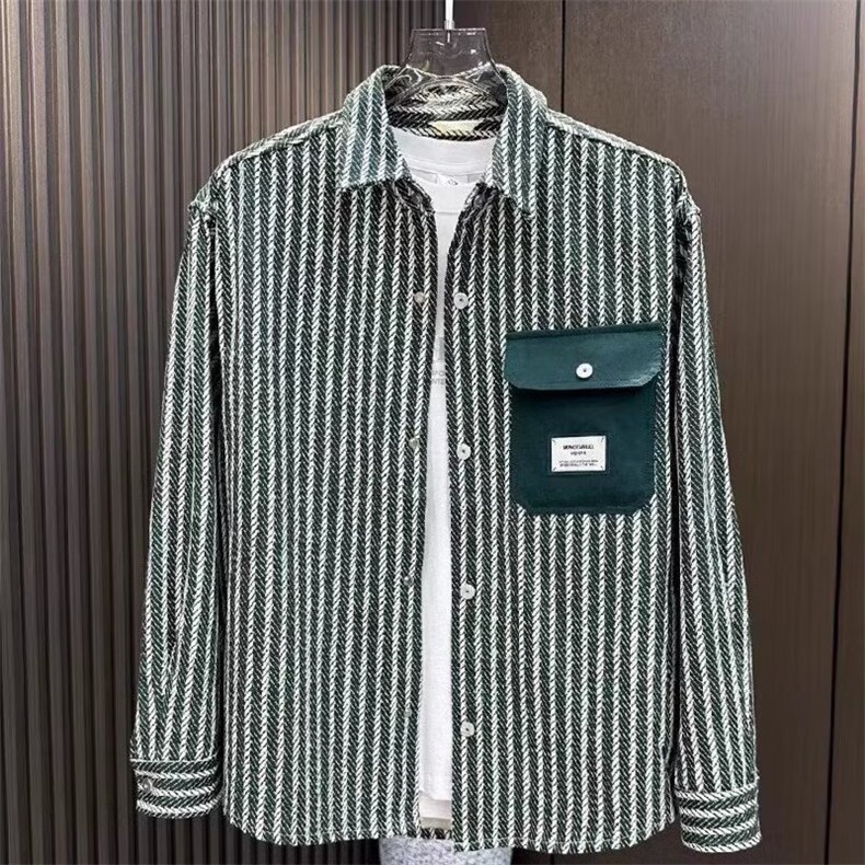 衬衫纯棉条纹长袖男春秋衬衫式夹克痞帅加厚翻领外套L8832P53,男装夹克,星座1013-5