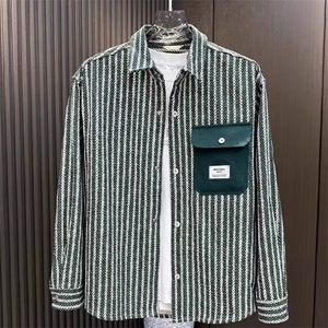 衬衫纯棉条纹长袖男春秋衬衫式夹克痞帅加厚翻领外套L8832 P53图片
