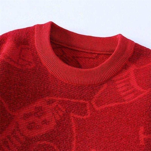 M6353-P58新年战袍情侣装秋冬季搭毛衣红色本命针织衫马年拜年服图片